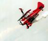 Wing walker on jet powered biplane