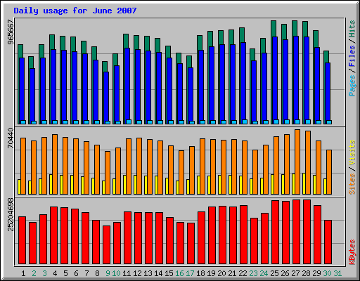 Daily usage for June 2007