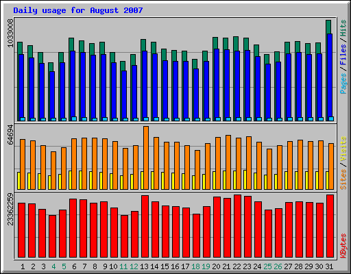 Daily usage for August 2007