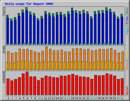 Daily usage for August 2008