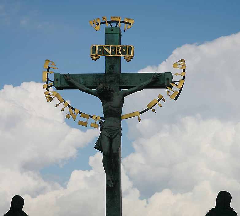 Charles Bridge crucifixion statue   (click here to open a new window with this photo in computer wallpaper format)